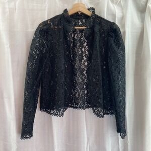 Black Lace Bolero Shrug Sheer Floral Evening Party‎ Top Jacket Small Goth